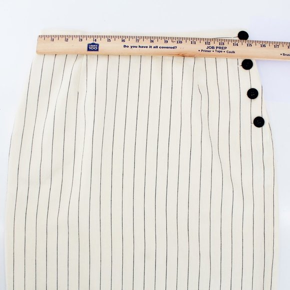 Ralph Lauren Linen Wool Straight Skirt Side Buttons Navy Cream Stripe - Picture 4 of 9
